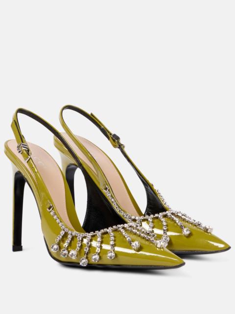 Embellished patent leather slingback pumps