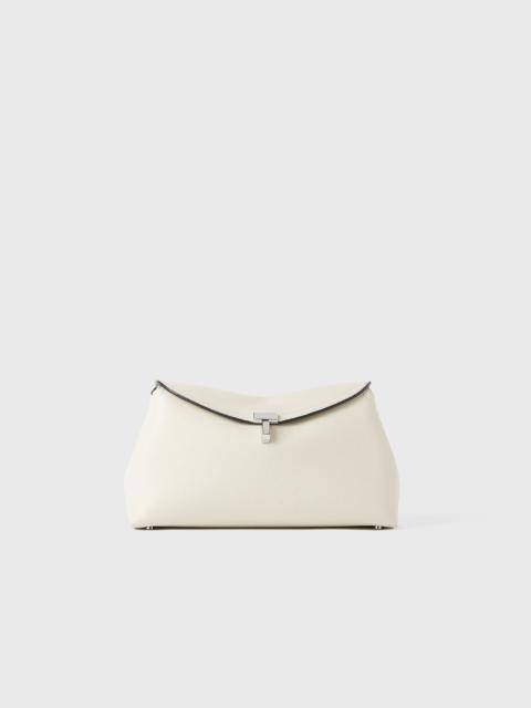 T-lock grained-leather clutch milk