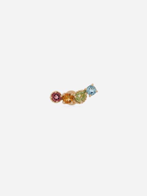 Single earring in yellow gold 18kt with multicolor sapphires