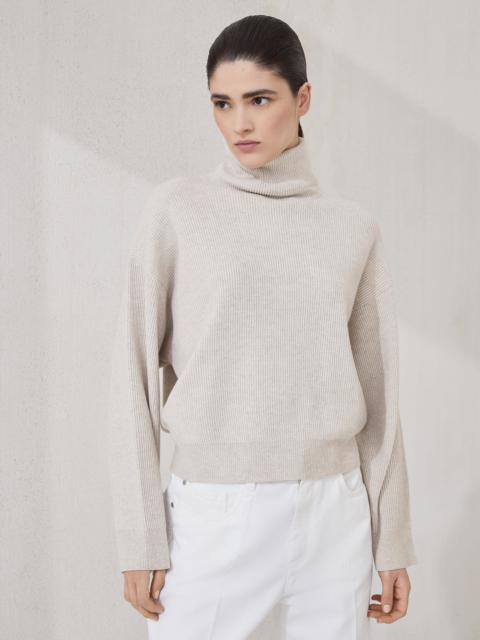 Virgin wool, cashmere and silk English rib turtleneck sweater