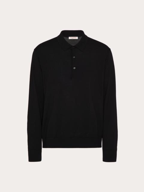 LONG-SLEEVE WOOL POLO SHIRT WITH VLOGO SIGNATURE EMBROIDERY