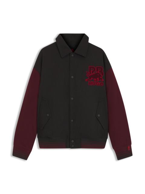 HUGO X RB REGULAR-FIT VARSITY-STYLE JACKET WITH BULL GRAPHICS