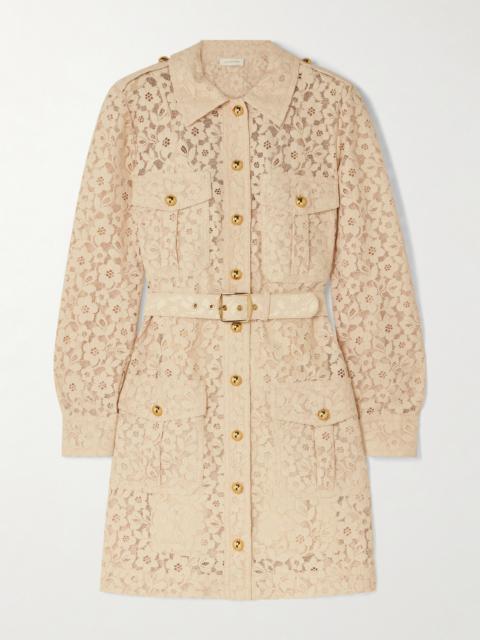 Belted Lace Mini Shirt Dress