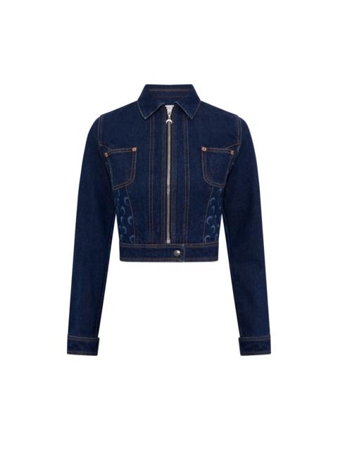 Midnight blue denim trucker zipped jacket