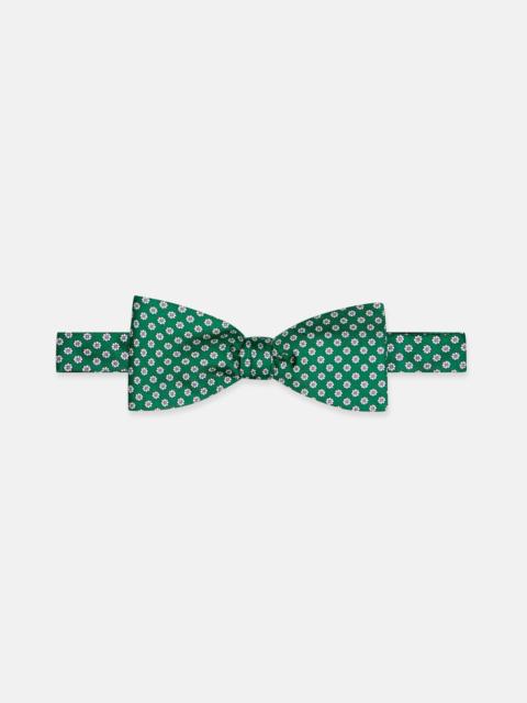 MADE-IN-ENGLAND GREEN PRINTED FOULARD SILK BOW TIE