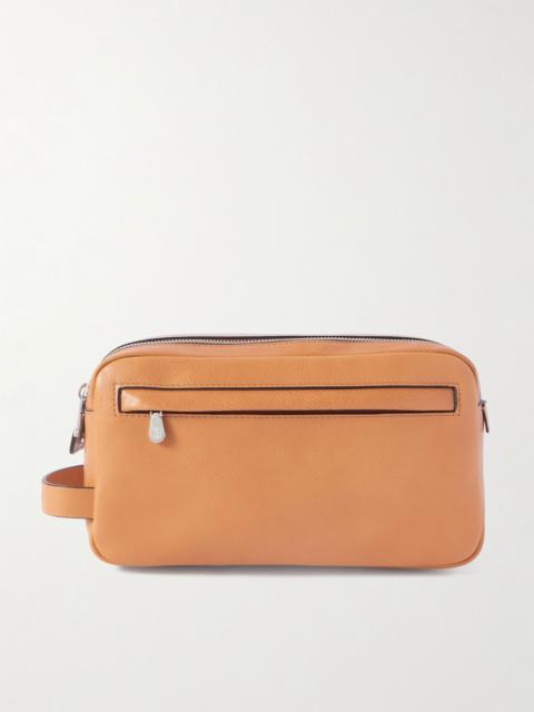 Textured-Leather Wash Bag Brown