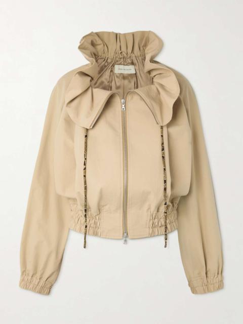 Cropped ruffled cotton-canvas jacket Beige