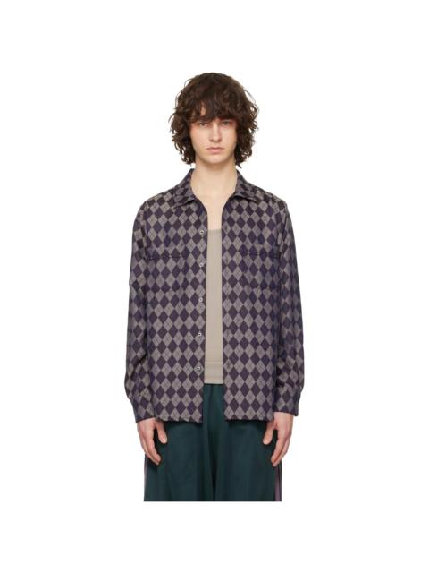 Gray & Burgundy Open Collar Shirt