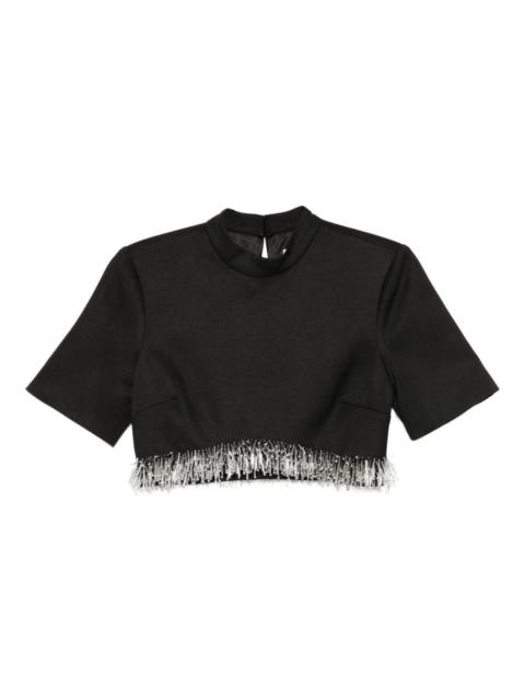 fringe-trimmed short-sleeve top
