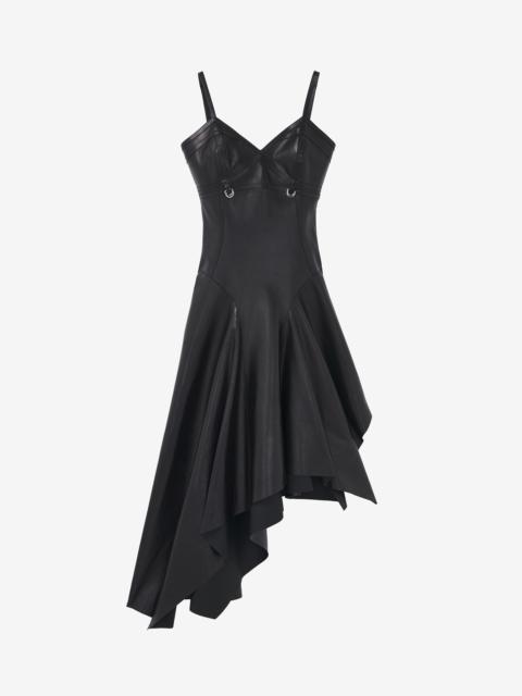 Asymmetric Draped Leather Dress