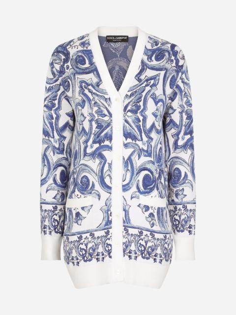 Majolica-design silk jacquard cardigan