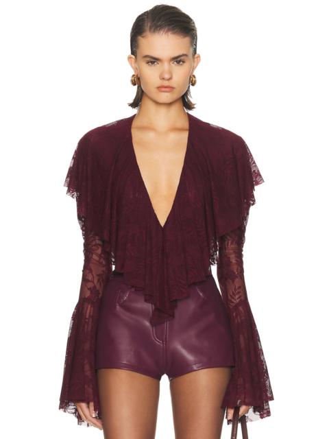 Long Sleeve Deep V Ruffle Bodysuit