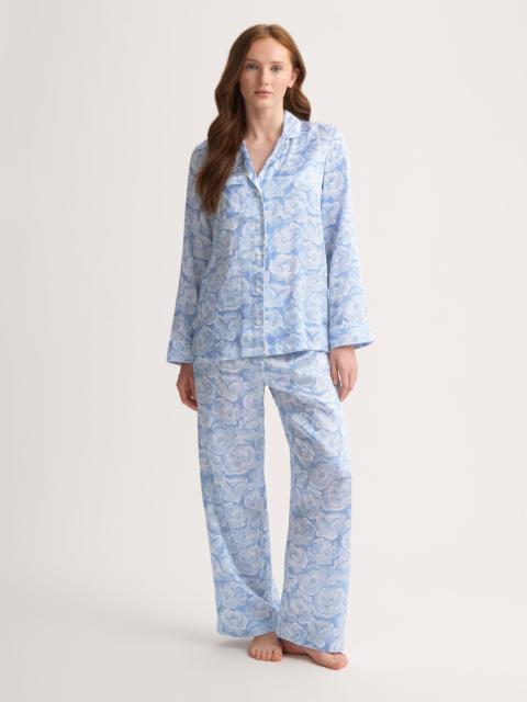 Women's Silk Pajamas Light Blue & White Rose Print