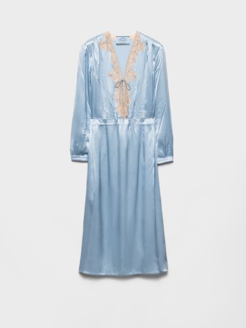 Long-sleeved satin crepe and lace dress