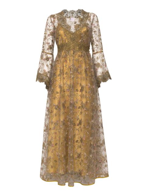 Topazio Lace-Trimmed Midi Dress gold
