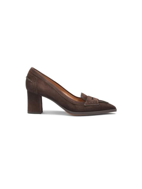 Women's dark brown suede mid-heel pump