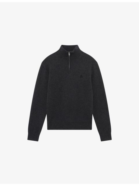 Half-Zip Brand-Embroidered Wool-Blend Sweatshirt