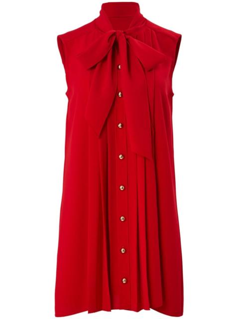 pintuck tie-neck mini dress