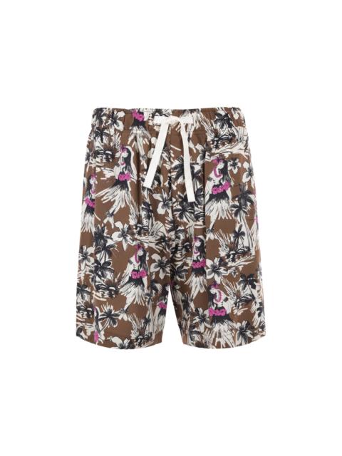 Palm Angels Hula Viscose Short Pants Beige / Multi