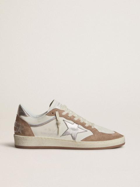 Ball Star LTD in white nappa leather and old rose suede with metallic silver leather star and heel t