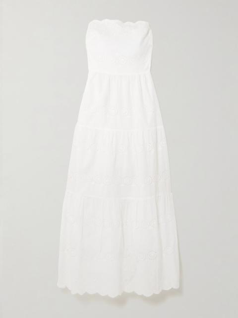 Sophie strapless scalloped broderie anglaise cotton midi dress White
