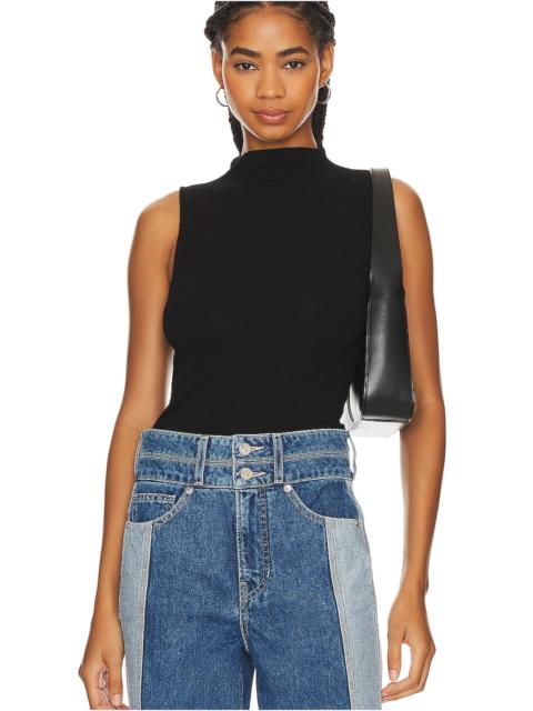 Silk Knit Rib Sleeveless Mockneck