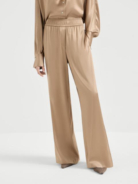 Stretch silk satin track trousers
