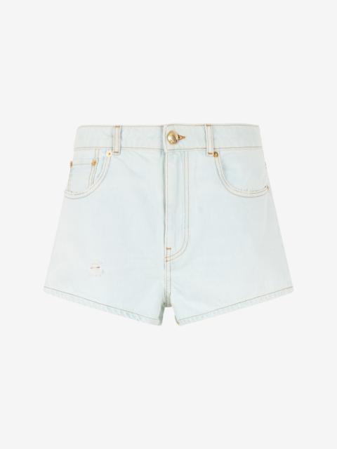Light Wash Denim Shorts with Distressed Details