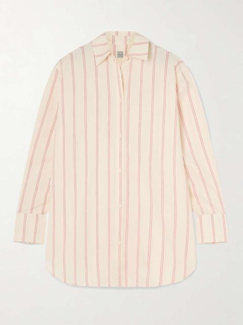 Striped cotton and silk-blend shirt Ecru