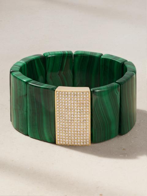 Large Spacer 14-karat Gold, Malachite And Diamond Bracelet