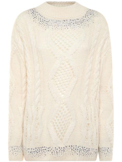 rhinestone-embellished cable-knit sweater
