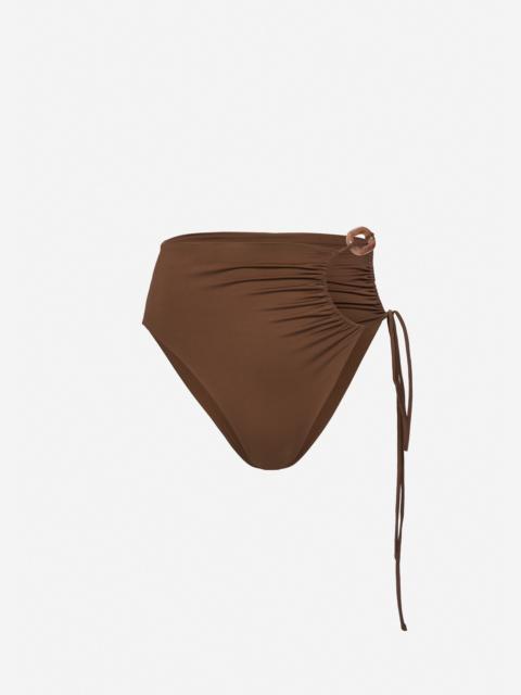 High-waist swim bottom with ring detail in brown