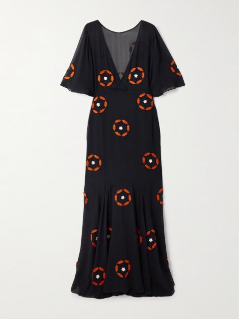 Zoetrope Appliquéd Silk-chiffon Maxi Dress