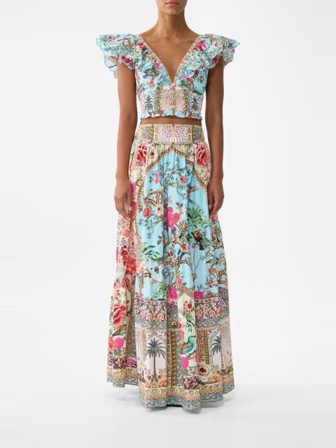 DEEP V-FRILL SHORT SLEEVE TOP