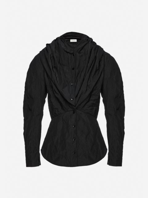 Shawl collar fitted blouse in black