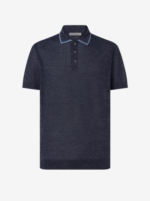 Navy blue wool, silk and linen polo shirt
