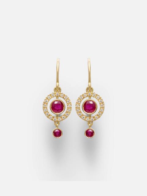 Orbit 18kt gold drop earrings with rubies and diamonds