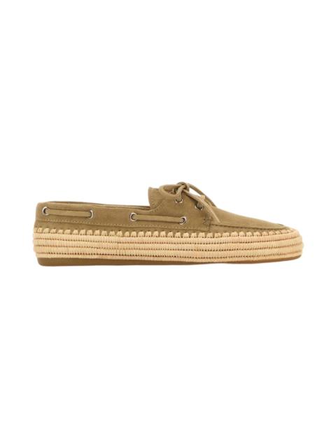 Beige Suede And Raffia Loafers
