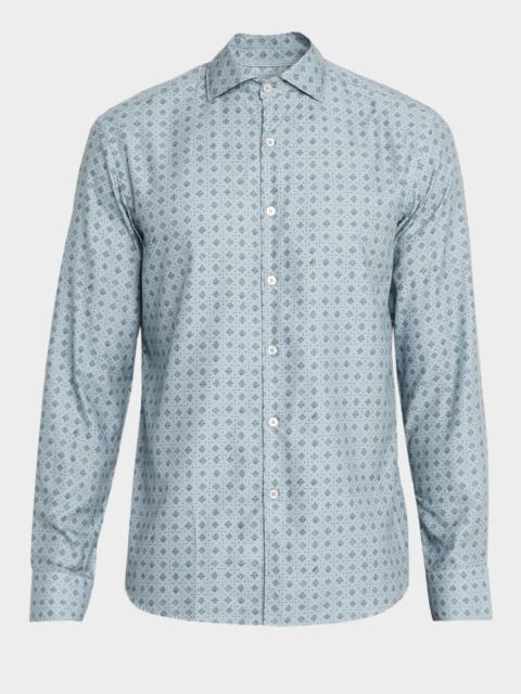 Men's Cotton and Lyocell Geometric-Print Sport Shirt