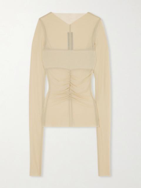 Ruched Stretch-mesh T-shirt