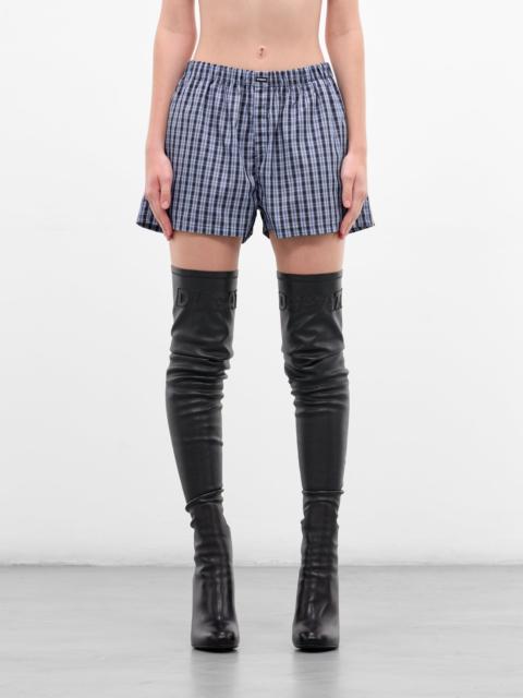 Blue Plaid Cotton Mini Shorts