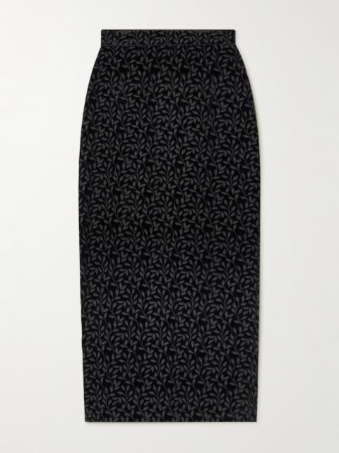 Nat Satin-trimmed Embroidered Velvet Midi Skirt