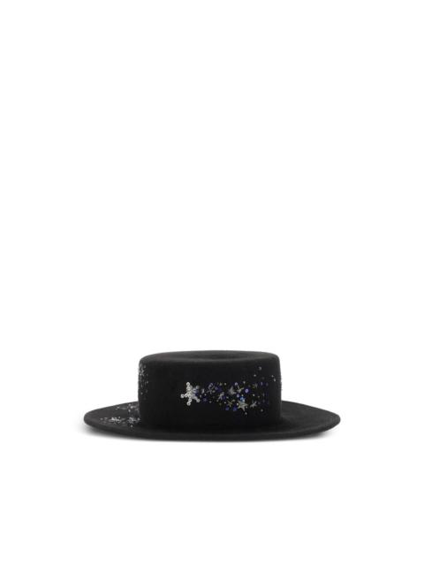 wide-brim sequin-embellished hat
