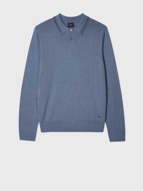 Pale Blue Merino Wool Knitted Polo Shirt