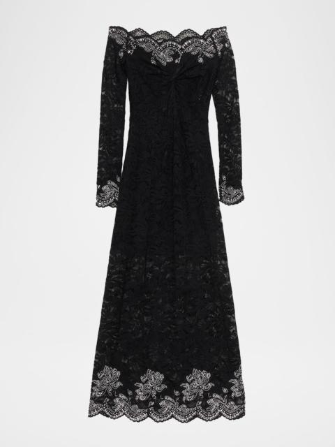 Embellished Lace Off-The-Shoulder Midi Dress