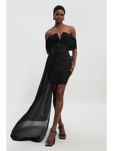 Figure Form Bandage Knit Woven Bardot And Skirt Detail Dress