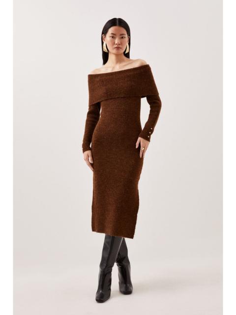 Wool Blend Cosy Bardot Knit Midi Dress