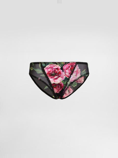 Rose-print satin and tulle panties