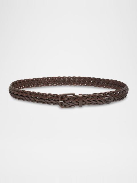 Men's Covered-Buckle Braided Leather Belt