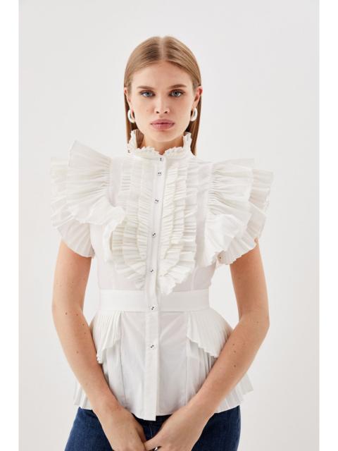 Sleeveless Pleated Ruffle Blouse